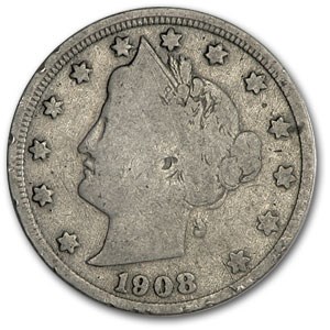 1908 Liberty Head V Nickel Good+ 1908 Liberty Head V Nickel Good+